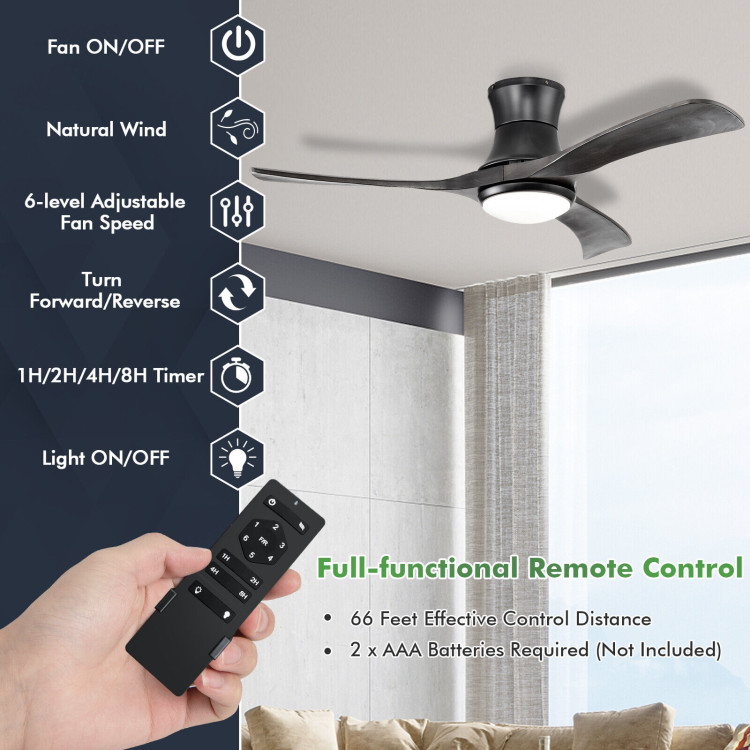 52 Inch Flush Mount Ceiling Fan with LED Light-BlackCostway Gallery View 3 of 11